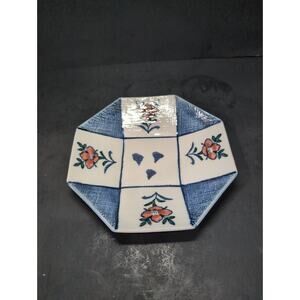 Octagonal Blue & White Floral Bowl,‎ Asian Decor, 6 7/8" Diameter, Kitchen Decor